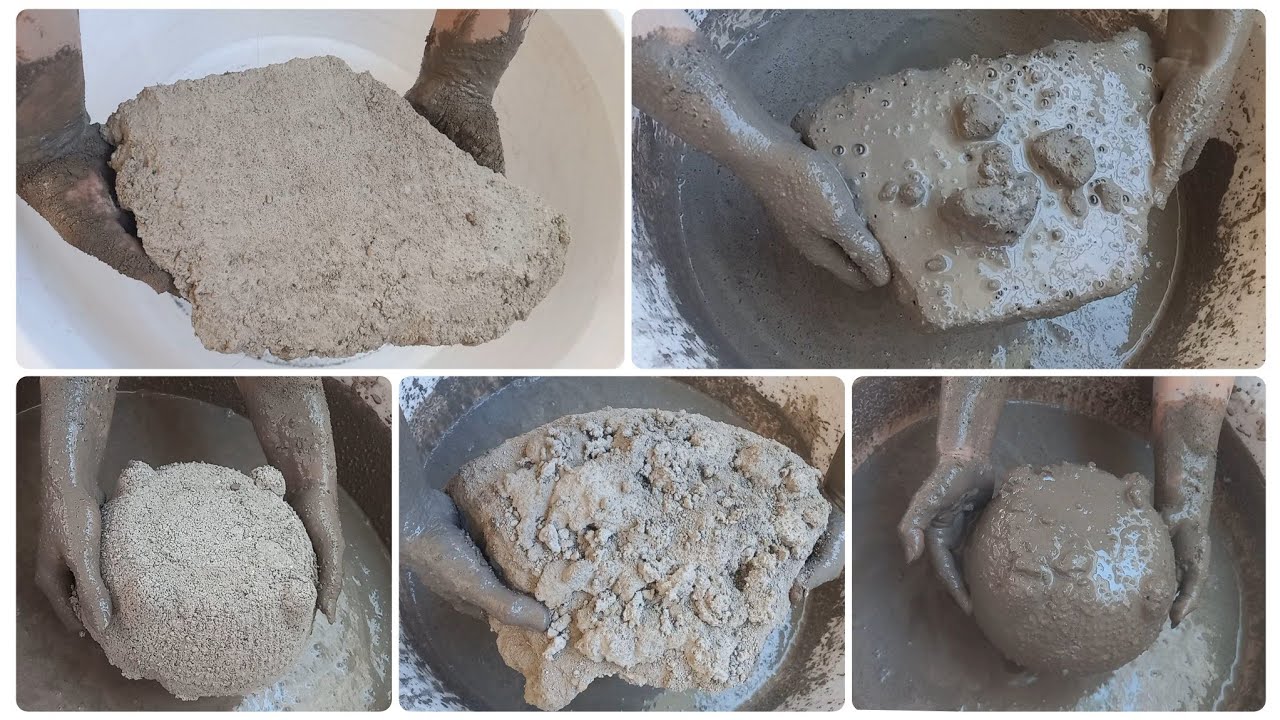 ASMR dusty soft cement chunks bowls crumbling in water dry crumbles