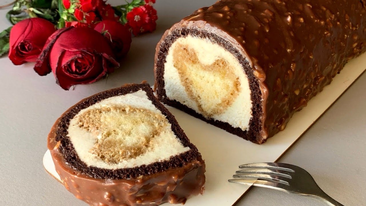 Valentine’s Tiramisu Surprise Roll ! Hidden Heart Dessert with Chocolate Coating!