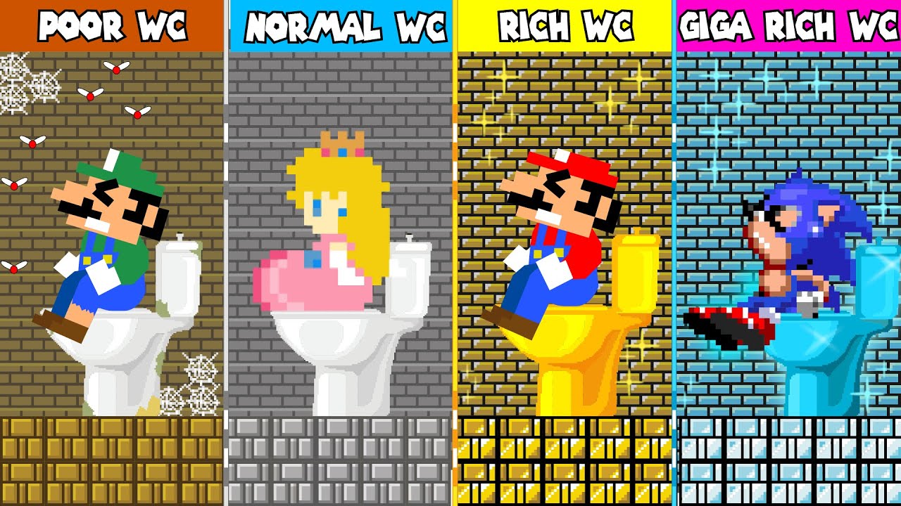 Super Mario Bros., Poor vs Rich vs GIGA Rich vs Normal Toilet Challenge!
