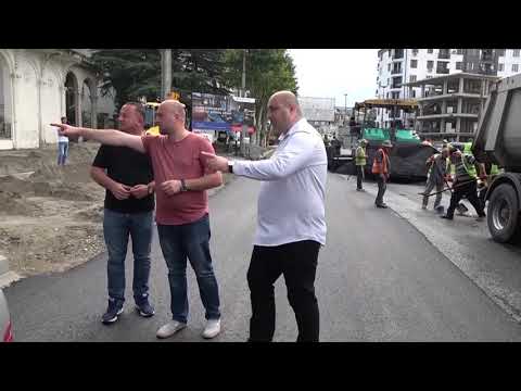 ქუთაისში რუსთაველის გამზირზე ასფალტის მეორე ფენა იგება