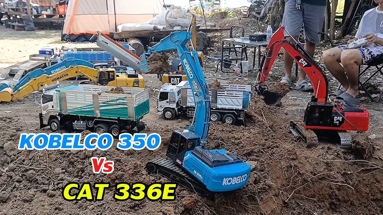 KOBELCO SK350 กับ CAT336E ลุยงานขุดบ่อดินเพชรบูรณ์ #rc #truck #excavator 