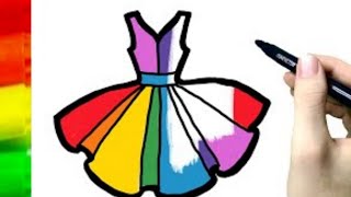 Dress Drawing for Kids || How to Draw Rainbow Dress || Coloring Dress| Easy Kids Art Tutorial!