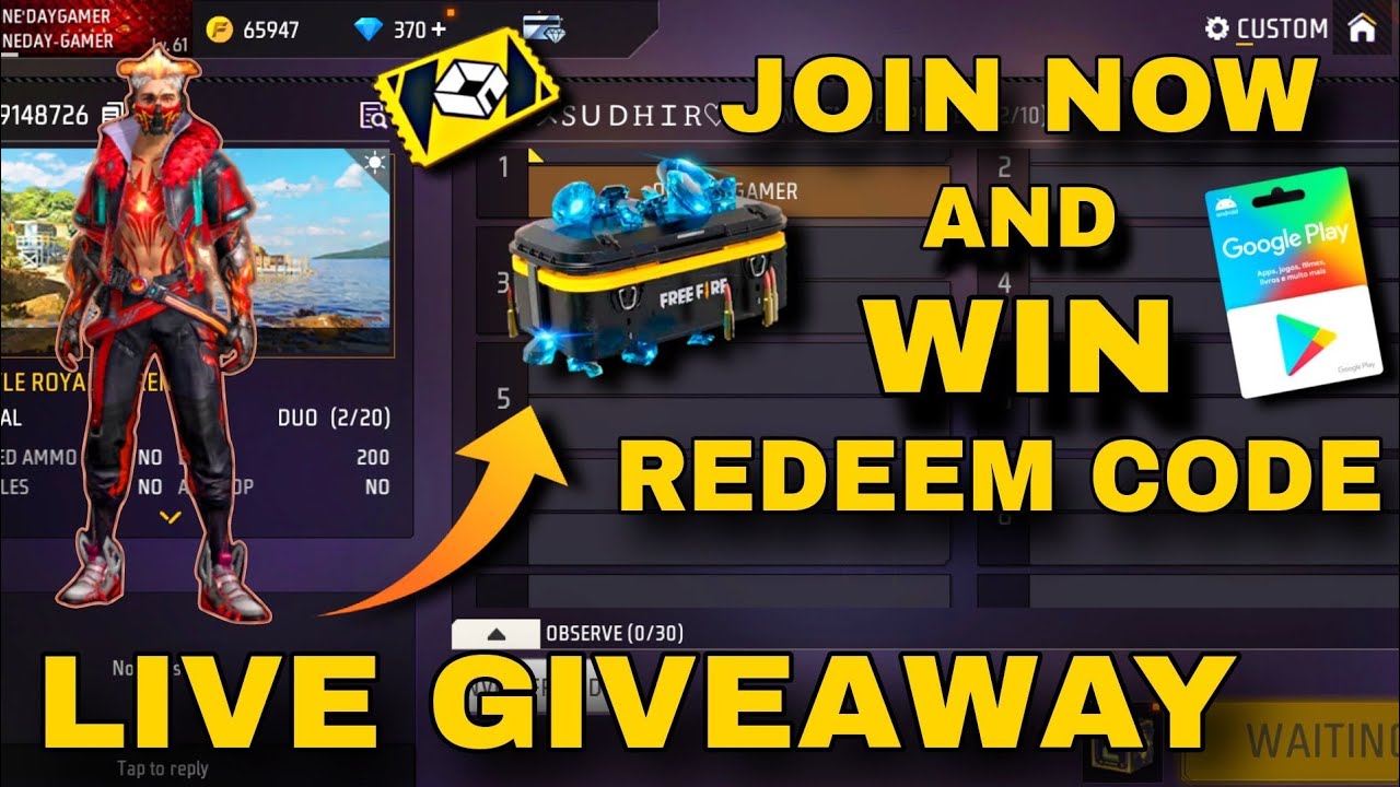 Free Fire Live Custom Room Giveaway | FF Live Team Code Giveaway | FF ...