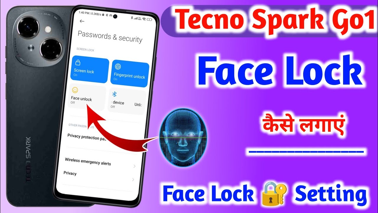 Tecno Spark Go1 Face Lock Setting || Tecno Spark Go1 Mobile Me Face Lock Kaise Lagaye ||