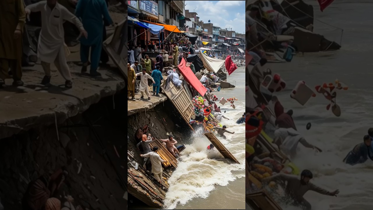 Entire Bazaar Collapses Into River in Seconds Shocking Footage 