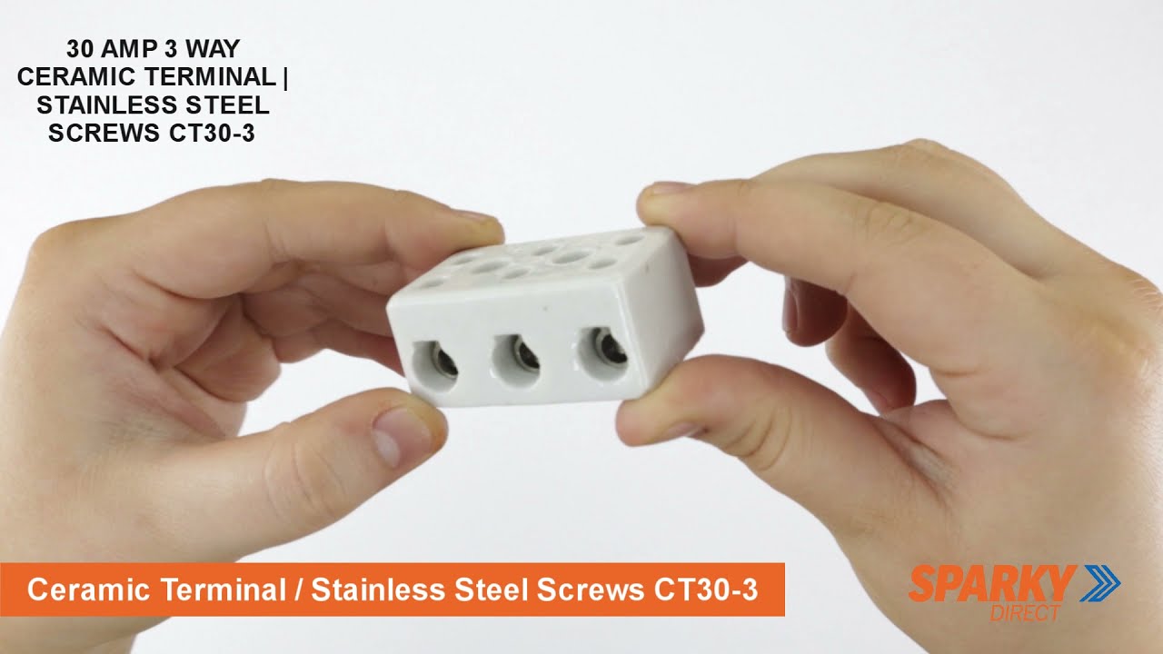 30 Amp 3 Way Ceramic Terminal | Stainless Steel Screws CT30-3