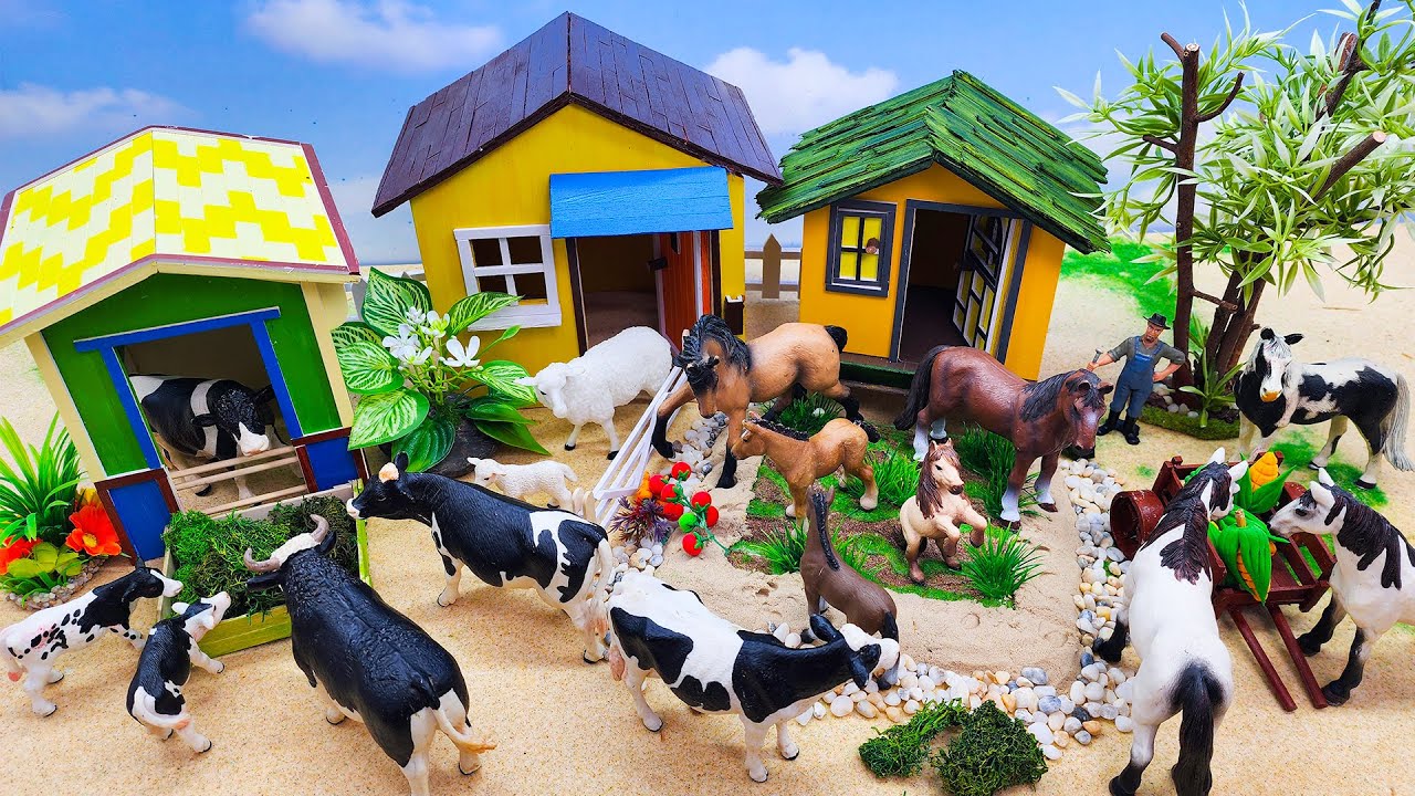 DIY Making Miniature Country Farm with House for Cow, Horse, Pig | Barn Animals !