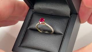 Famous LFV132R: Lab Grown Oval Ruby Solitaire & Diamond Ring, 9k Gold Wealth