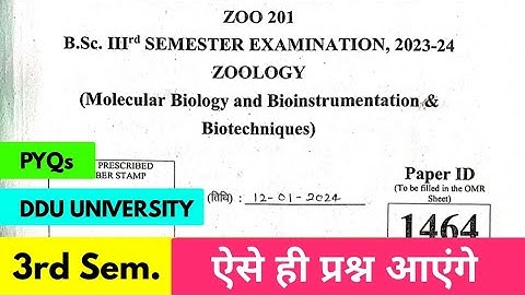 Zoology Previous Year Question Paper 3rd Semester | ZOO 201 Answer Key 3rd Semester DDU University