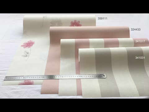 Світлі німецькі шпалери 395111, обоі з ніжно-рожевими і світло-сірими польовими квітами на білому, вінілові на флізеліновій основі, видео 10