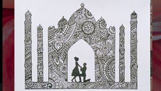 Taj Mahal/An Eternal Love Story/Valentine's day drawing /Romantic Couple mandala art for beginners