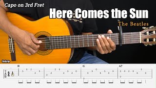 Here Comes the Sun - The Beatles - Fingerstyle Guitar Tutorial   TAB & Lyrics