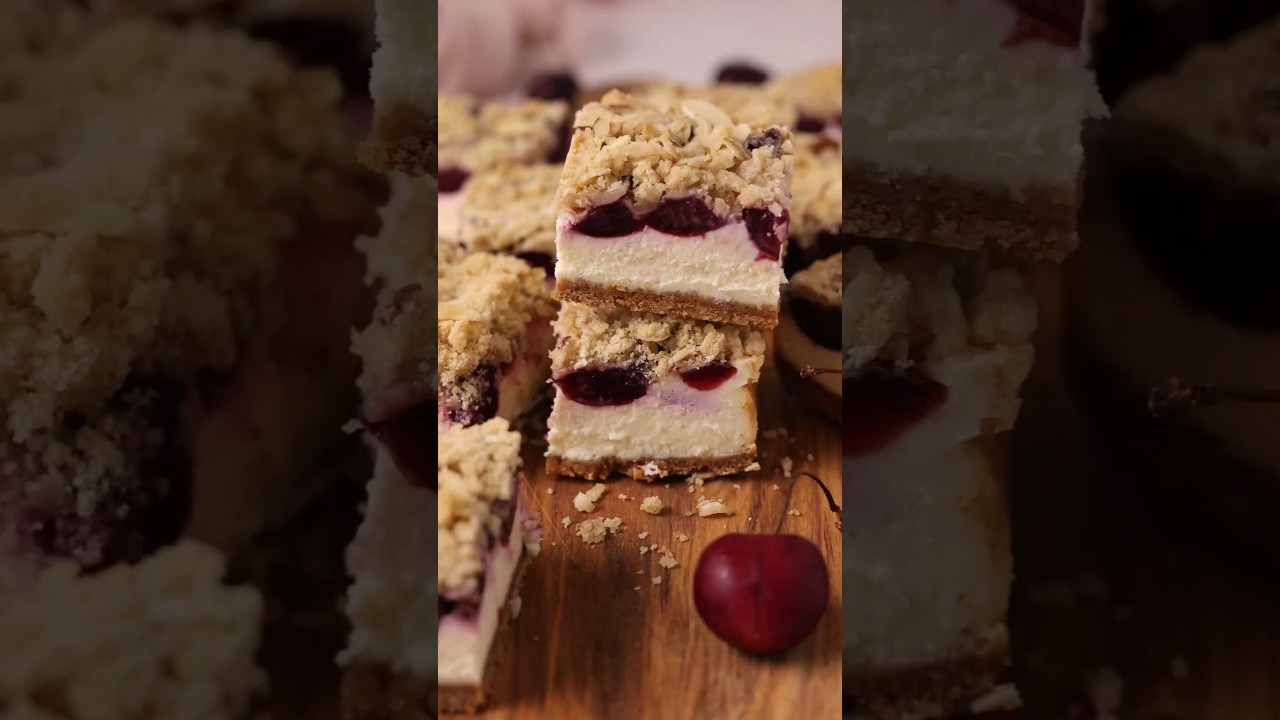 Cherry almond cheesecake bars to send off summer! Recipe: Butternut Bakery 