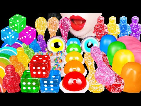 ASMR RAINBOW DESSERTS *DICE CANDY, EDIBLE SPOON, KOHAKUTO EYEBALL GUMMY 주사위 캔디, 먹는 숟가락 코하쿠토 MUKBANG