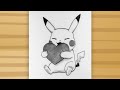 How to draw Pikachu - Pokemon / Pikachu holding heart drawing / Drawing for beginners / Step By Step