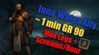 Diablo 3 Season 26 - Water Ally Inna Monk 1 min GR 90 Speeds for Max Legs & Screams/Hour