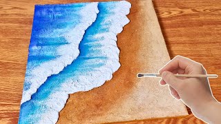 How to Draw a Textured Ocean Waves Painting with Sand and Acrylic I EASY Painting for Beginners