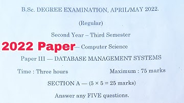 3rd sem DBMS Question paper 2022 || degree Database Management Systems paper 2022 degree sem 3 Exams
