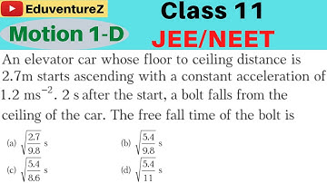 An elevator car whose floor to ceiling distance is 2.7m starts ascending with a constant acceleratio