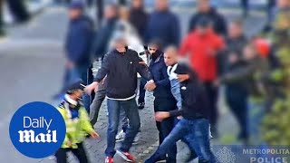 CCTV shows Dutch football fans attacking with concrete slabs