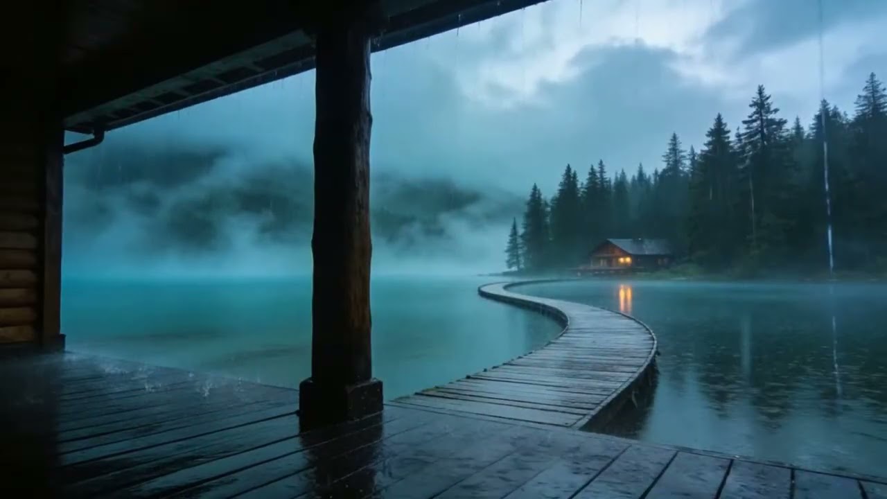 Heavy Rain and Thunderstorm Sounds 🌩️ Fall Asleep Fast in a Cozy Cabin Ambience at Night