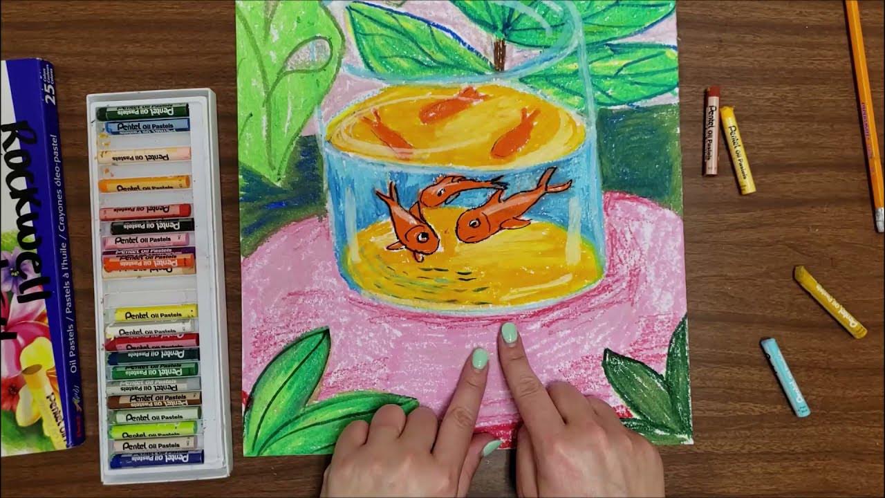 ART VIDEO: How to draw with OIL PASTELS (Sun Landscape lesson