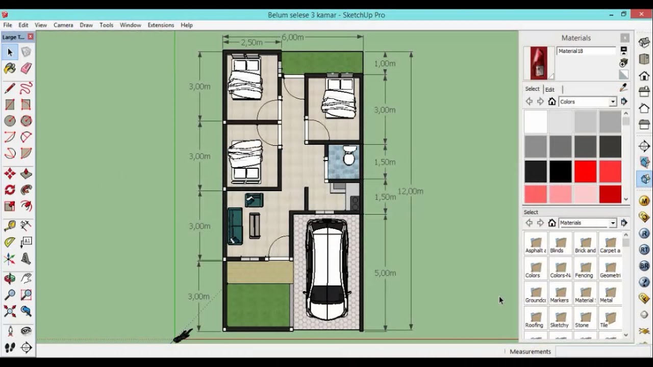 Membuat Denah  Rumah  3 kamar lahan 6x12 m2 Sketchup  YouTube