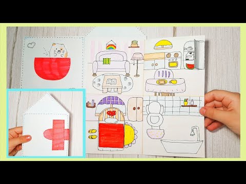 Бумажный кукольный домик В домике живет милый котик из бумаги / DIY Paper doll house