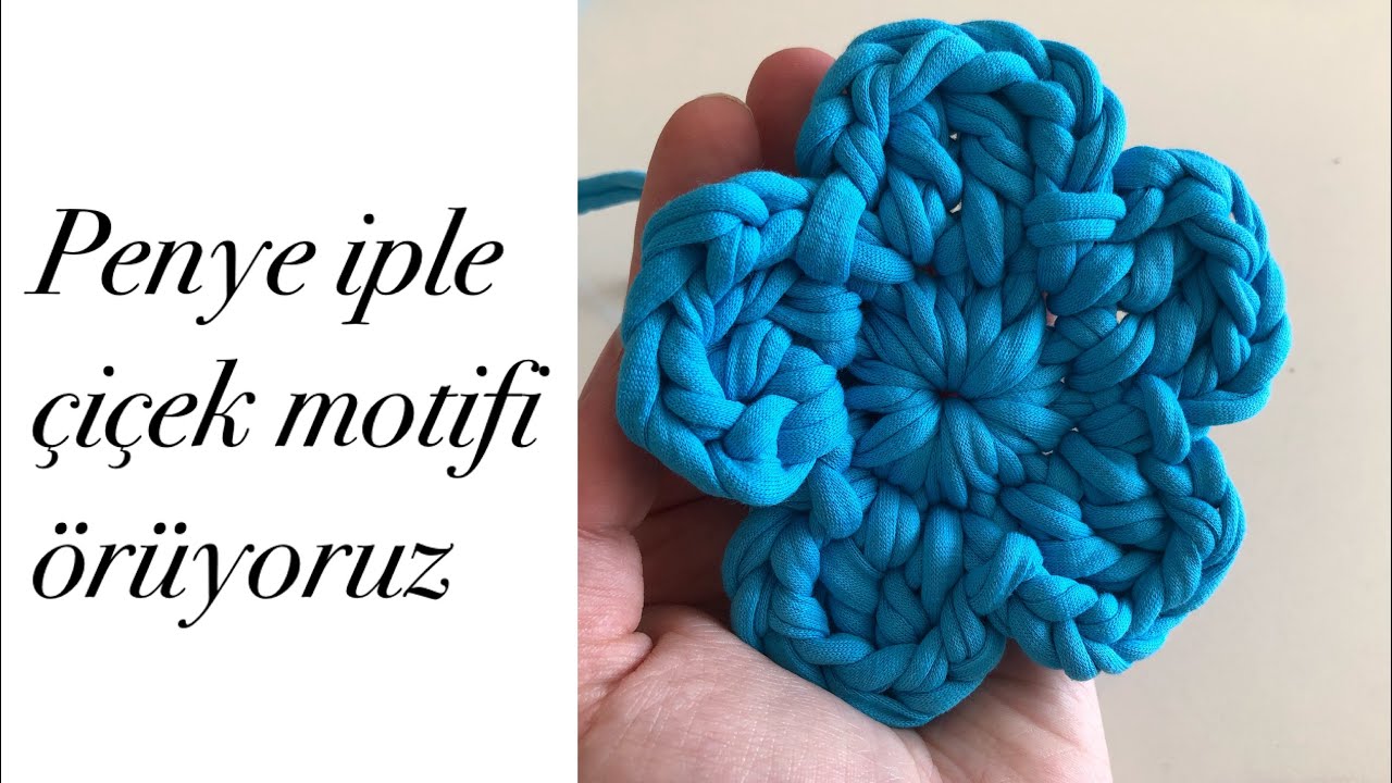 Penye ipten tığ işi çiçek motifi yapımı