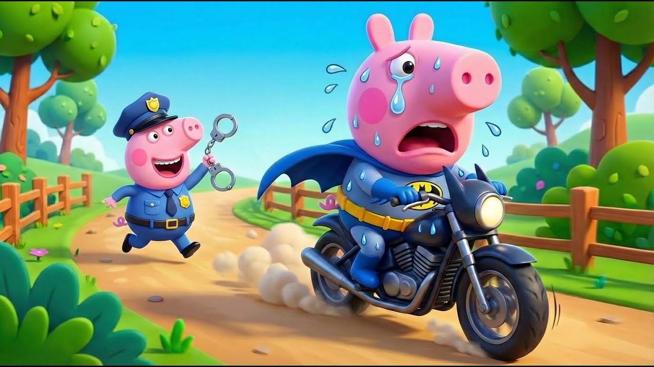 OH NO! Will Police Peppa Pig Catch Batman George On The Motorbike? | PEPPA 3D ANIMATION