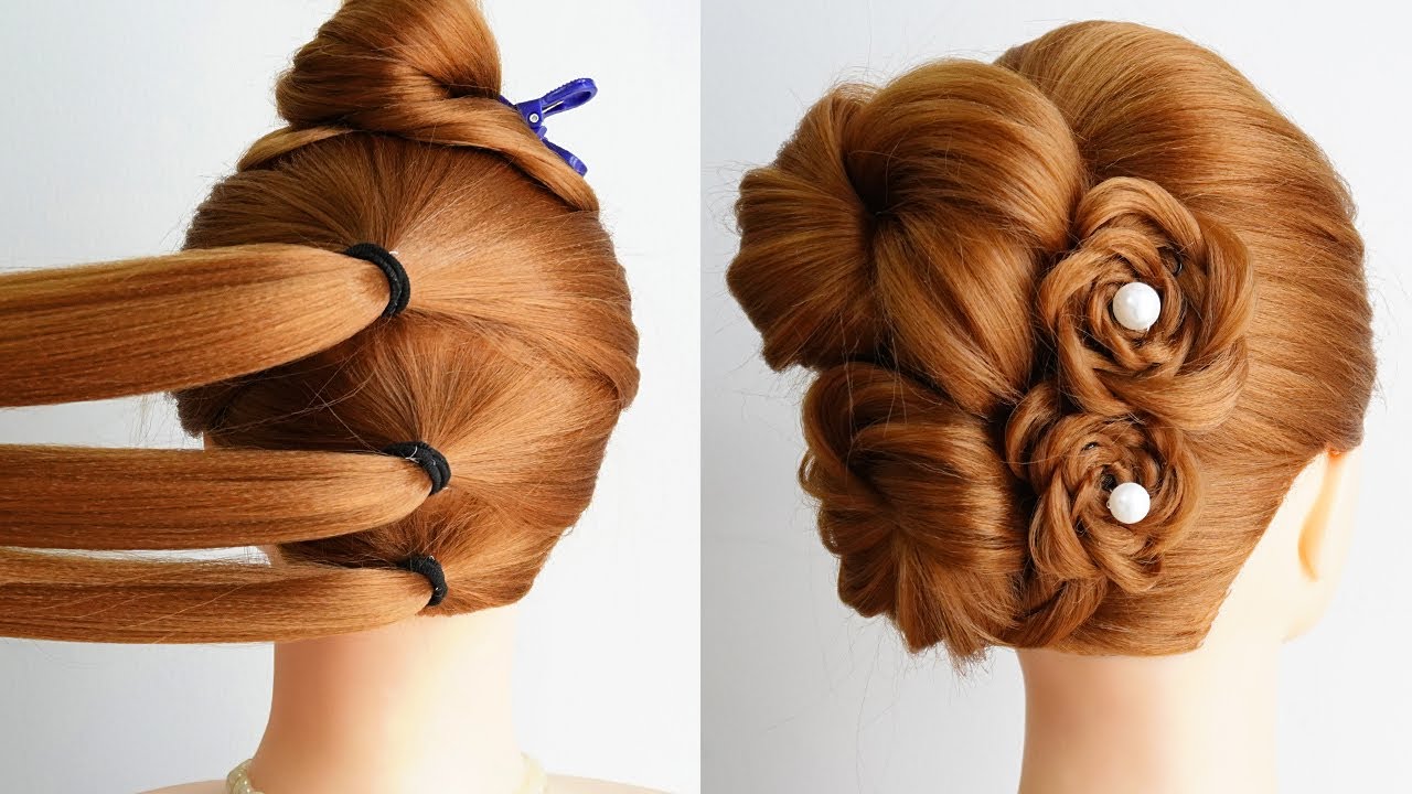 Flower Bun Hairstyle For Wedding Easy Hairstyles Long Hair YouTube