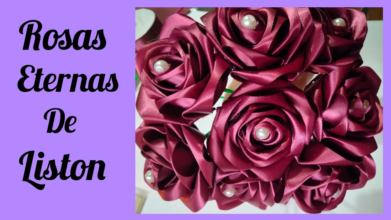 Como hacer rosas eternas con listón/manualidades 