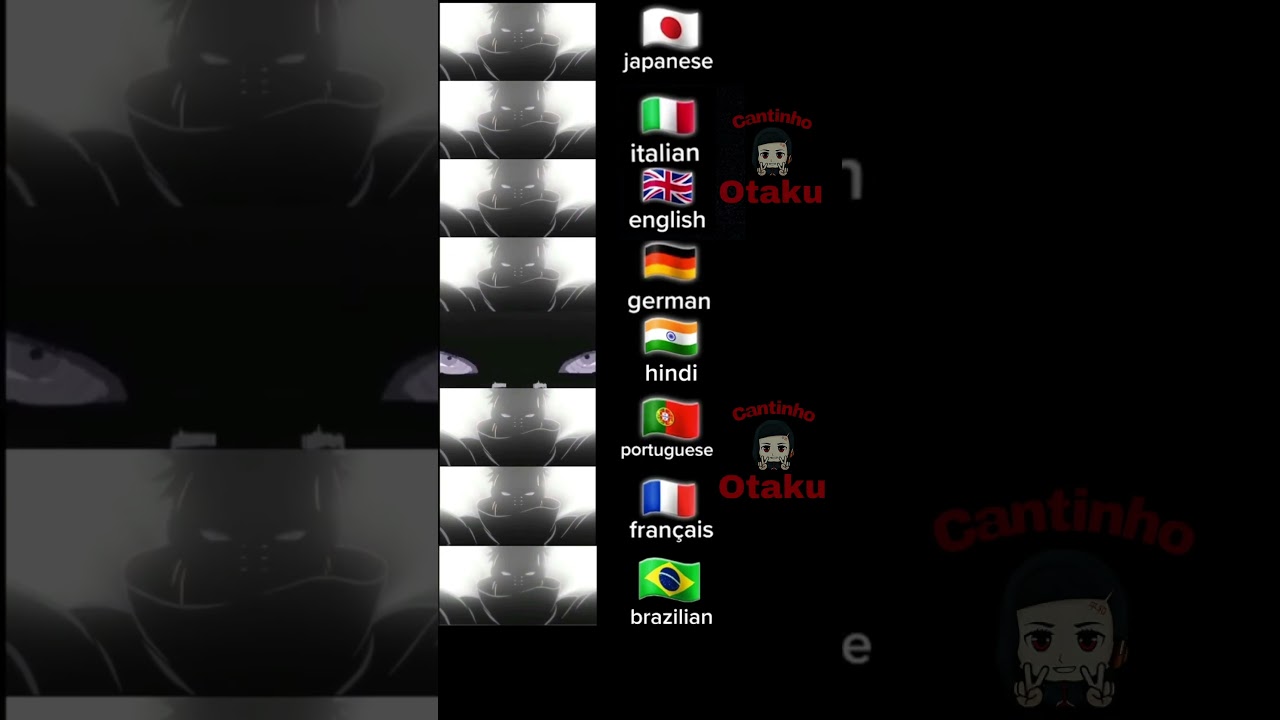 Pain usando seu golpe "Shinra Tensei" em diferentes idiomas 