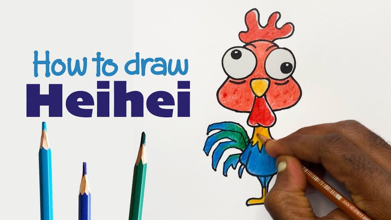How to draw Heihei Rooster In Disney's Moana Movie