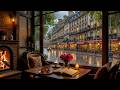 Calm Coffee Shop in the Rain ☕ Gentle Piano Jazz &amp; Cozy Fireplace for Focus &amp; Relaxation