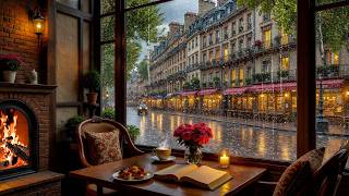 Calm Coffee Shop in the Rain ☕ Gentle Piano Jazz & Cozy Fireplace for Focus & Relaxation