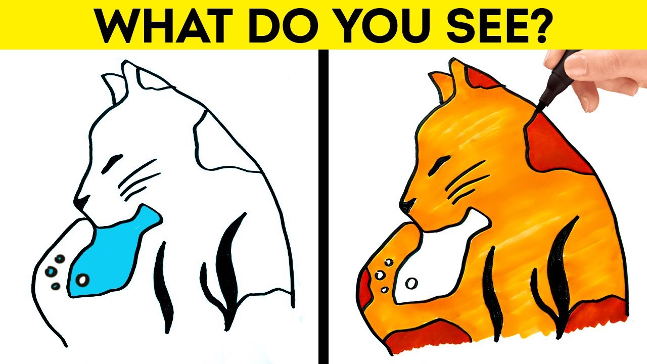 Cat or Fish? What do you see? Cool drawing techniques for kids and parents