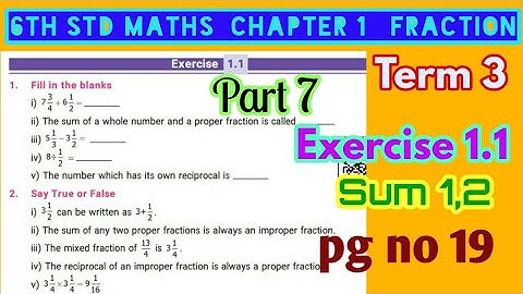6th std Maths-Term 3-chapter 1 Fraction-Exercise 1.1(sum 1,2)pg no 19-part