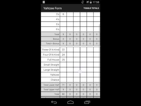 Scorecard pour Yahtzee