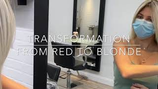 HOW TO REMOVE RED COLOR.RED TO BLONDE COLOR CORRECTION. #COLORCORRECTION #BALAYAGE #REDHAIR #BLONDE