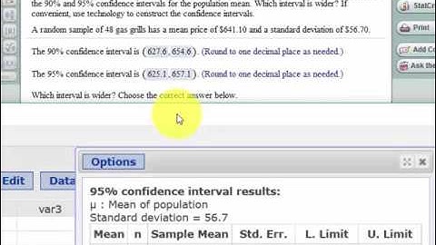 Confidence Interval for Mean using the Z-distribution and StatCrunch