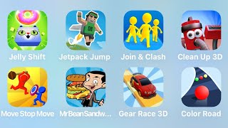 Jelly Shift, Jetpack Jump, Join Clash 3D, Clean Up 3D, Move Stop Move, Mr Bean Sandwich, Gear Race screenshot 4