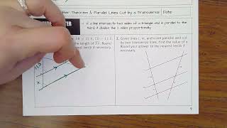 8.11- Side Splitter Theorem & Parallel Lines Cut by Transversals