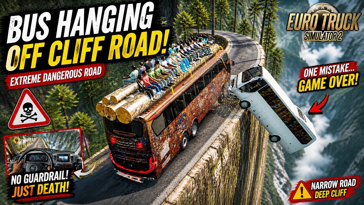 A Terrifying Bus Journey on Mountain Roads with Overloaded Passengers - Euro Truck Simulator 2
