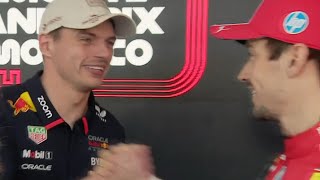 Max Verstappen congratulates Charles Leclerc after pole position in Monaco | Behind the scenes