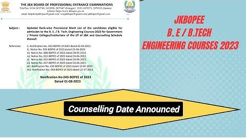 JKBOPEE Counselling Dates Announced For Admission to B.E / B.Tech Engineering Courses 2023