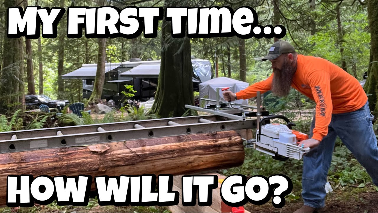 Very first time milling/big chainsaw/Alaskan mill/ Stihl 881 Western red cedar log￼!!￼