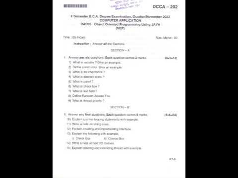 1st year BCA NEP 2nd sem object oriented programming using java # ...