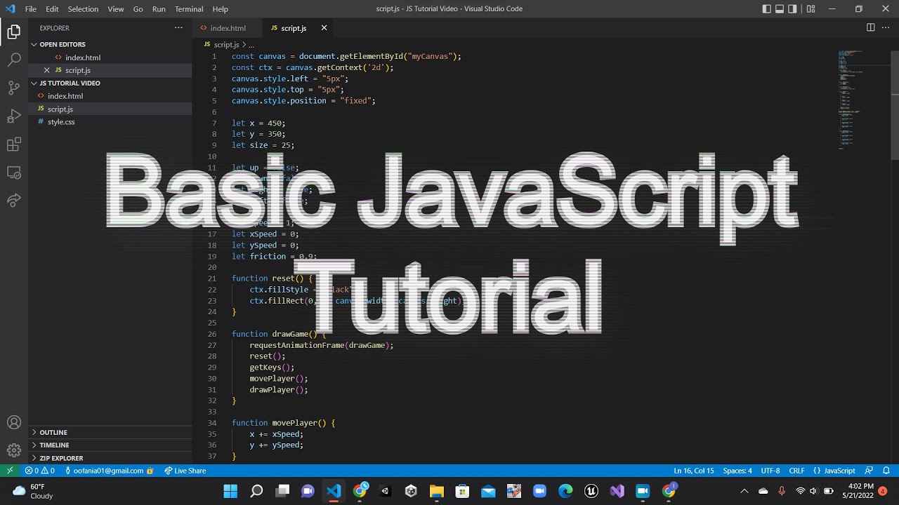 Basic JavaScript Tutorial #1 Movement With A Game Canvas - YouTube