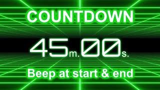 45-Minute Countdown Timer | Start/End Beeps | Neon Green Grid | 4K